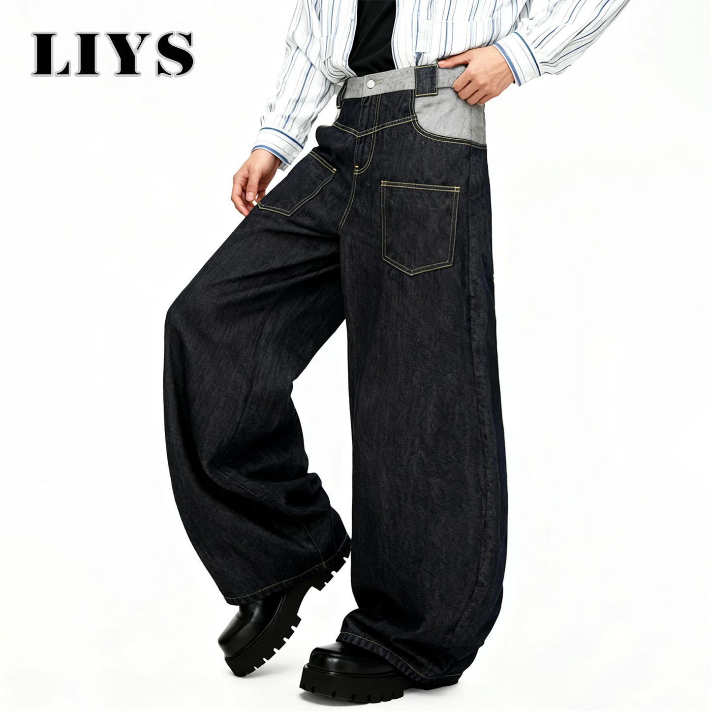 Black Baggy Wide-Leg Denim