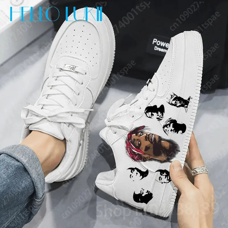 tupac 2025 Hot Sale Adult shoes white fashion trend man woman genuine leather comfortable season breathable casual shoes - Chicchar Fashion
