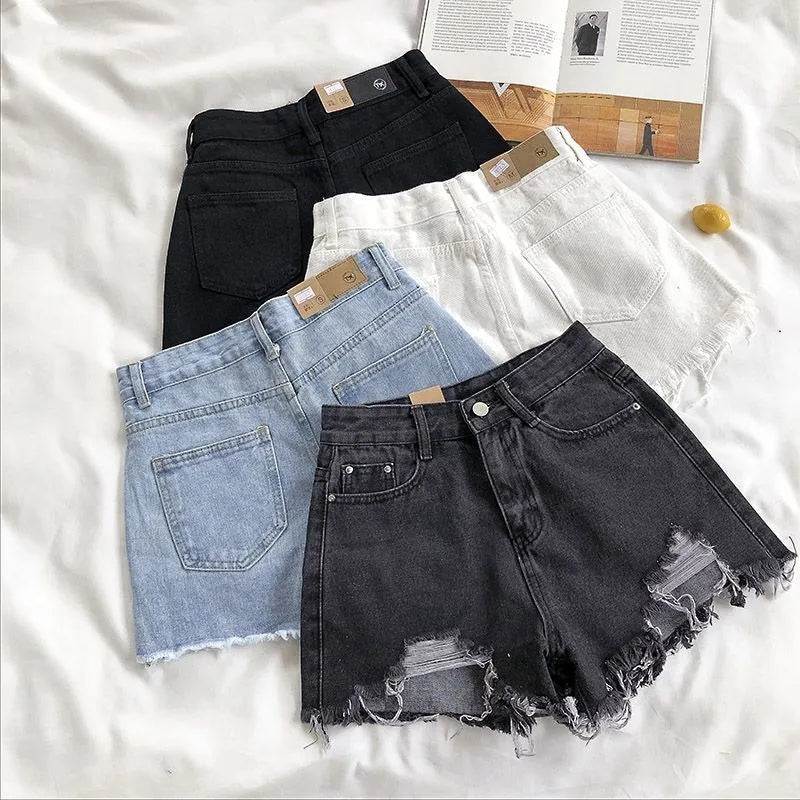 High Waist Cotton Denim Shorts