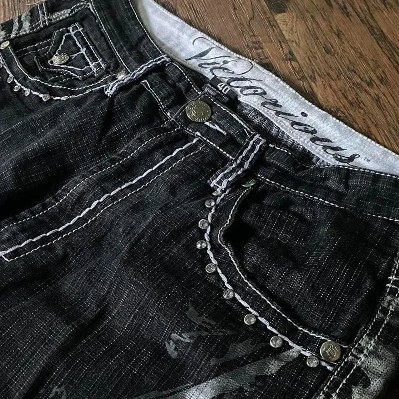 Loose Embroidered Denim Shorts