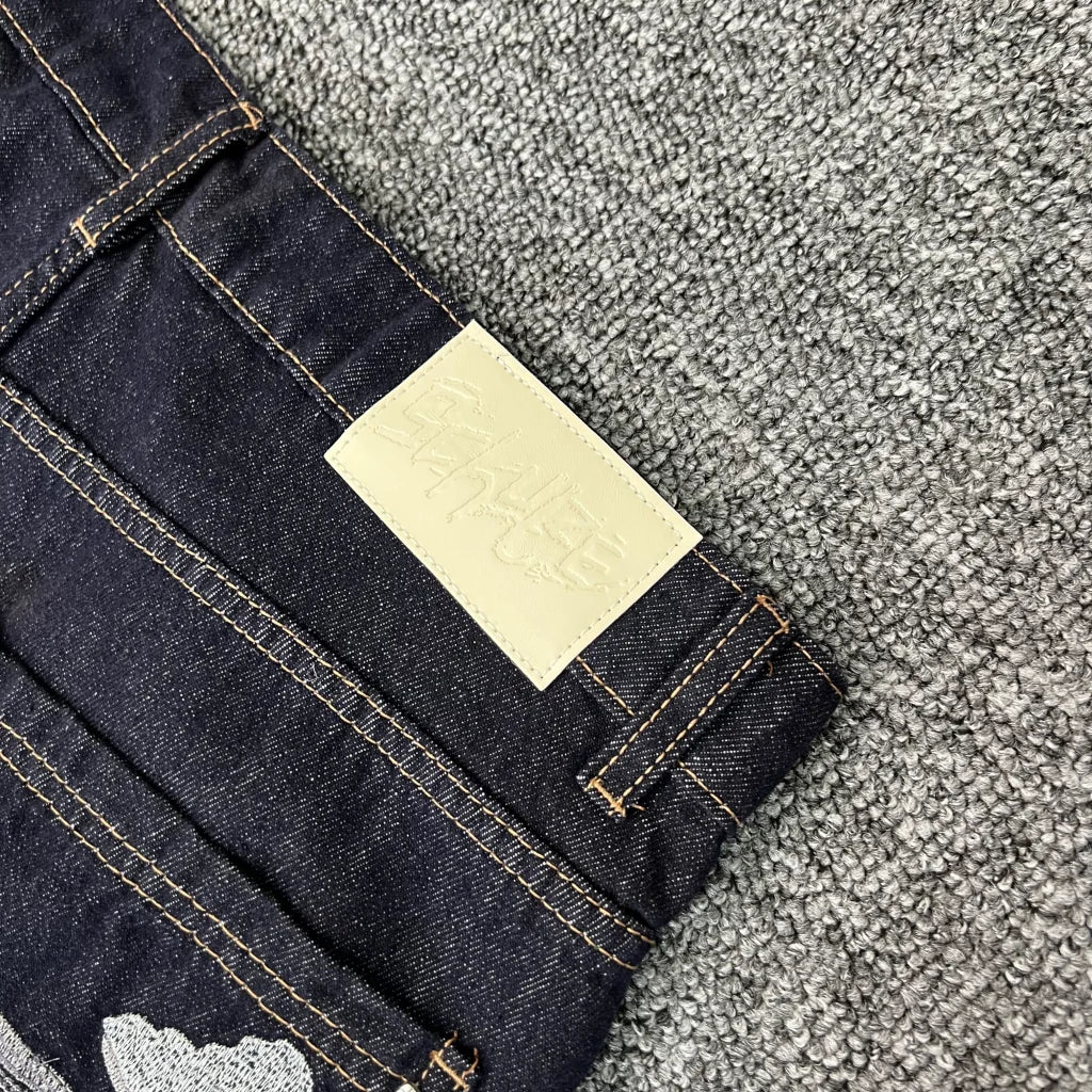 Embroidered Denim Baggy Shorts