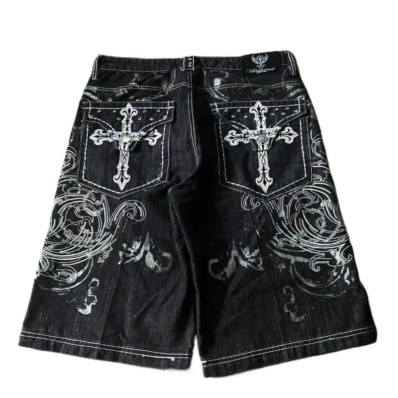 Baggy Embroidered Denim Shorts