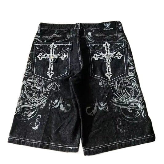 Baggy Embroidered Denim Shorts