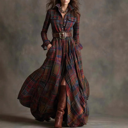Plaid Polyester Maxi Dress