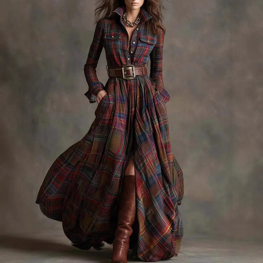 Plaid Polyester Maxi Dress