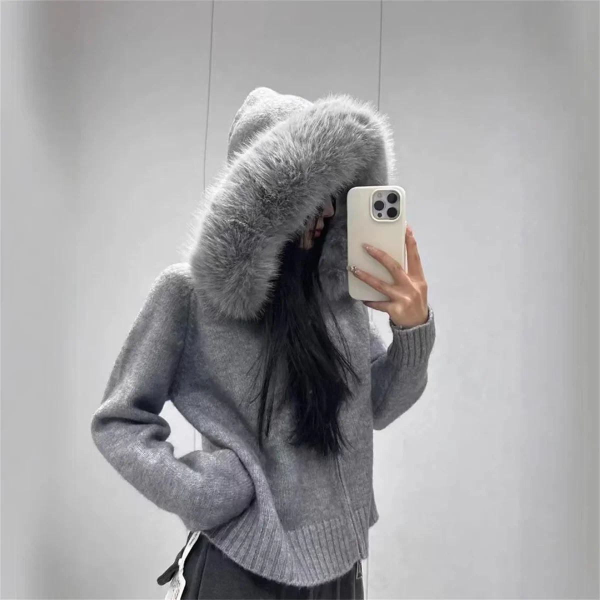 Oversized Hooded Knit Cardigan Chicchar Fashion