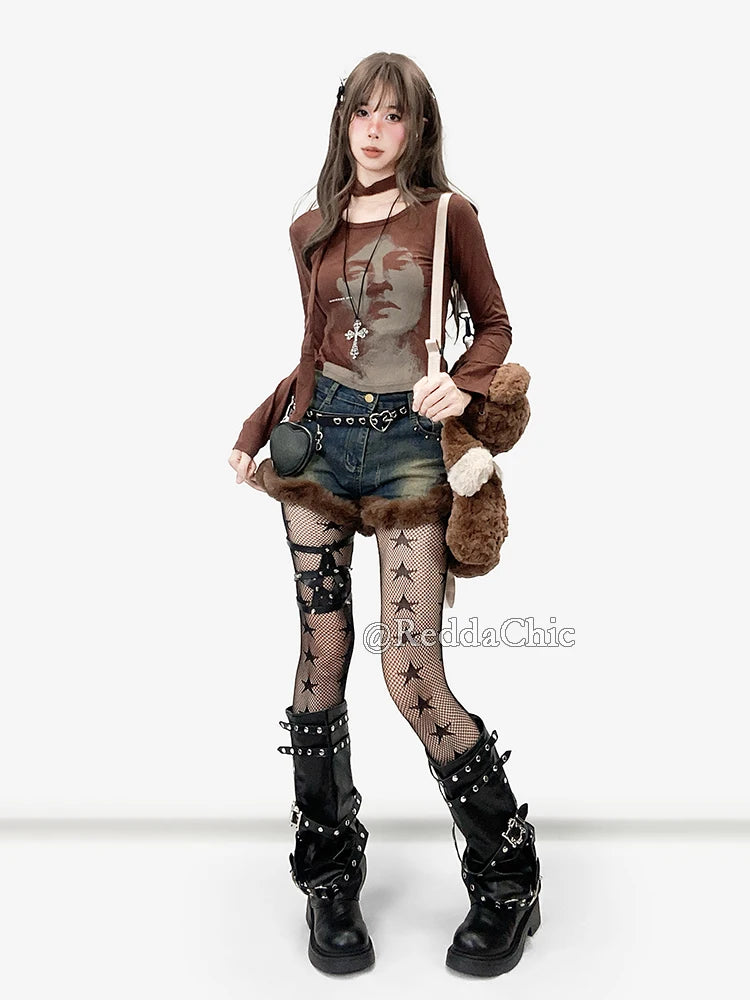 Fluffy Denim Cargo Shorts