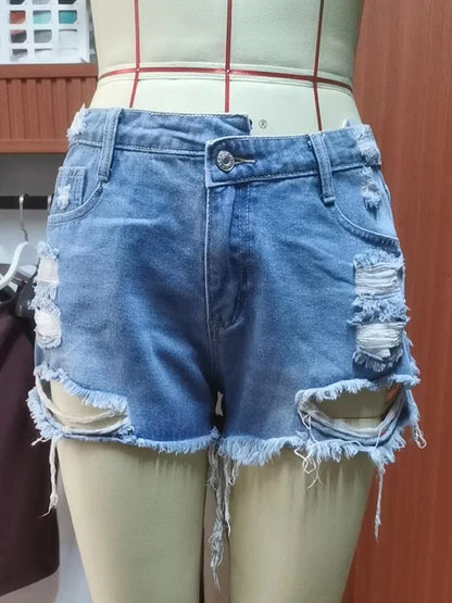 Ripped High-Waist Denim Shorts