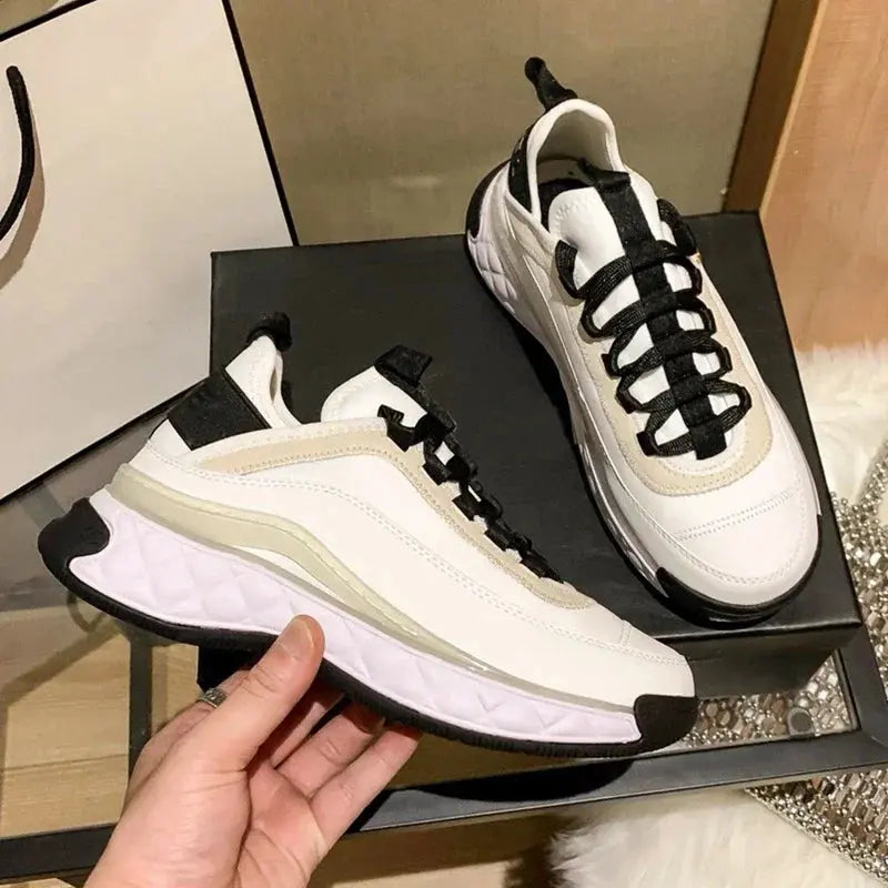 Special Offer Black Round Head Sneakers Cover Heels Single Lace Shoes Spring Outer Thick Bottom 34-42 - Chicchar Fashion