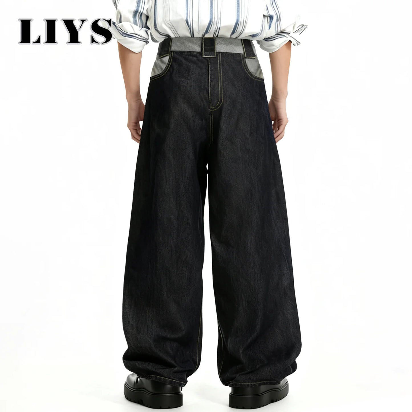 Black Baggy Wide-Leg Denim