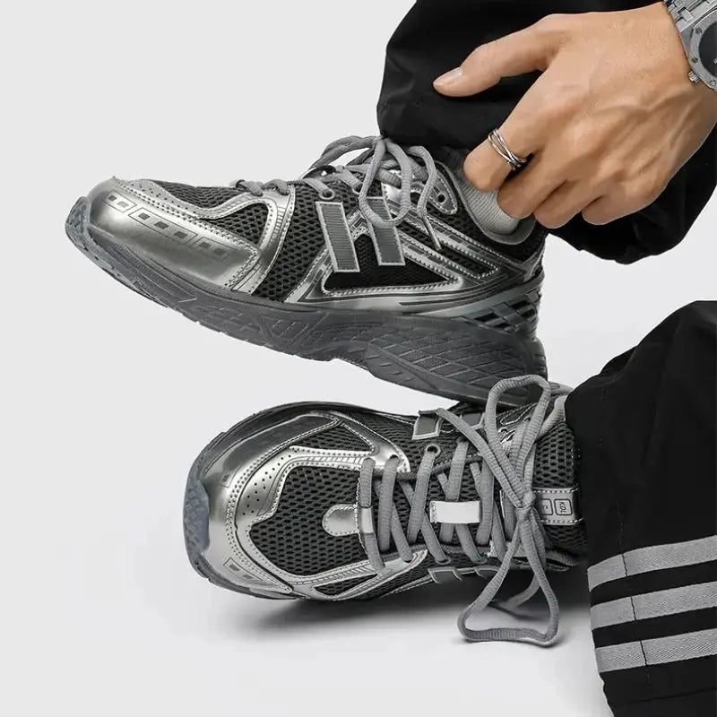 Men's Sports Shoes with A Mesh Surface Made of Patchwork Material, New Lace-up Round Toe Casual Height-increasing Niche Shoes - Chicchar Fashion