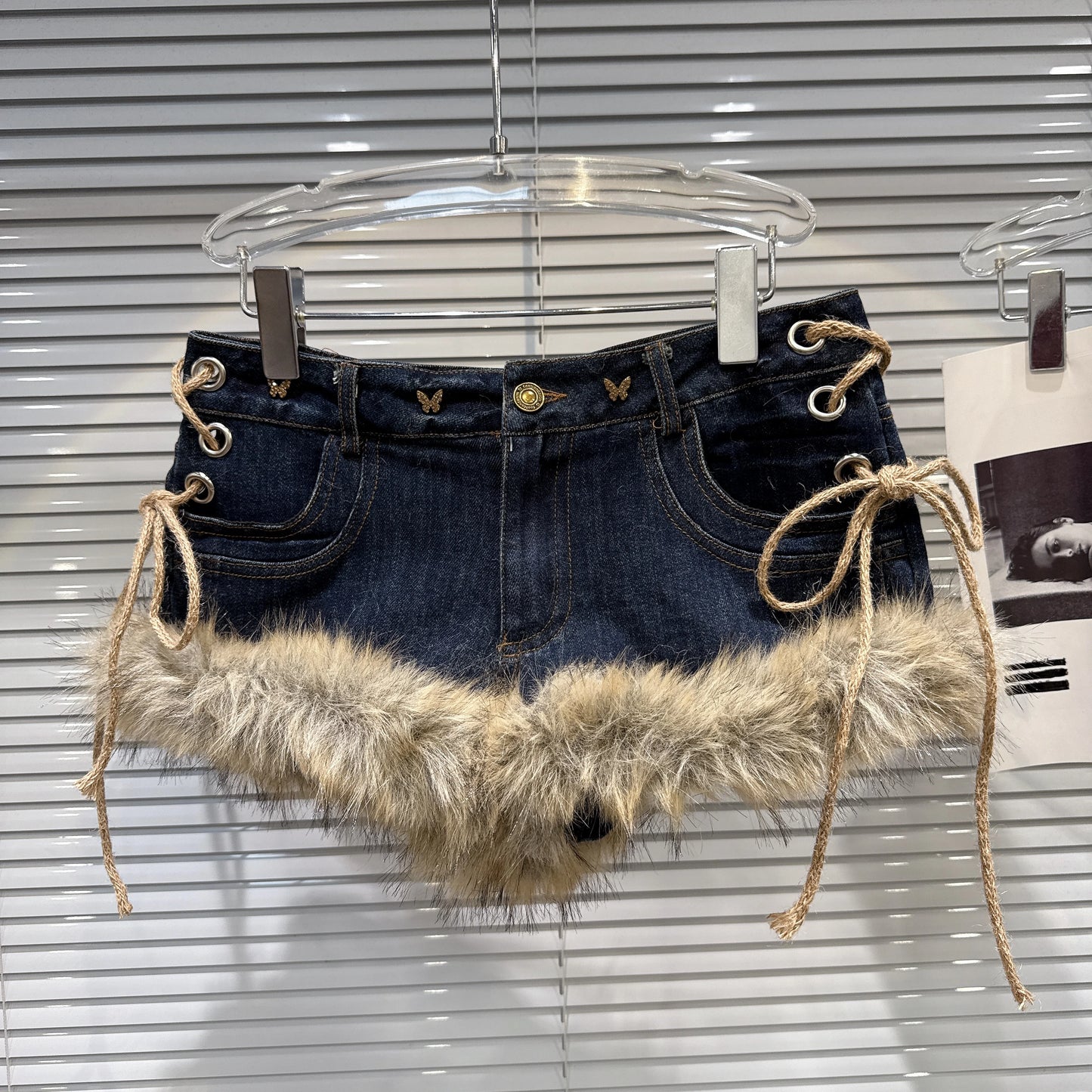 Frayed Lace-Up Denim Shorts