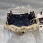 Frayed Lace-Up Denim Shorts