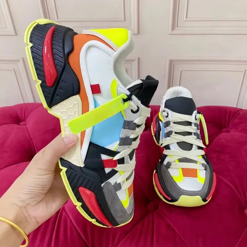 Fashion Sneakers Men Women Neutral Comfort Breathable Round Toe Flats Patchwork Thick Sole Outdoor Sports Casual Walking Shoes - Chicchar Fashion