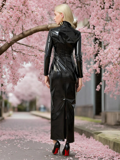 Faux Leather Turtleneck Dress