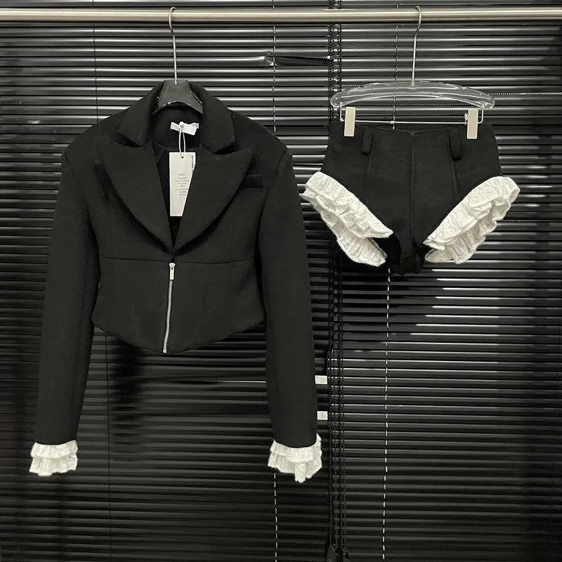 Woolen Blazer High-Waist Set