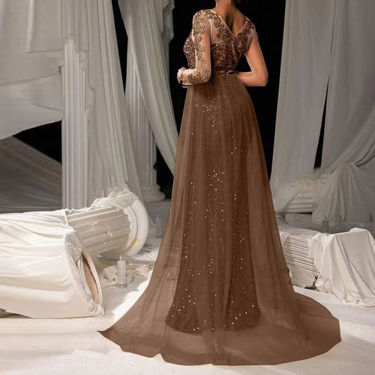 Sequined Lace Mermaid Gown