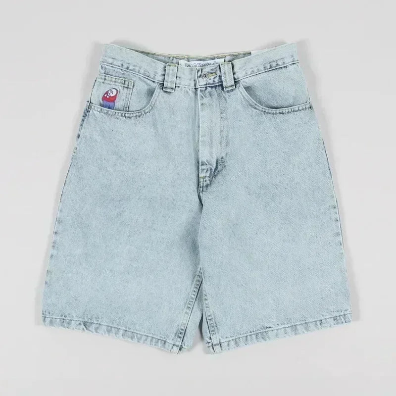 Wide Leg Denim Patch Shorts