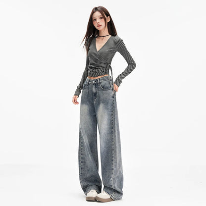 High Waist Fleece Wide Jeans