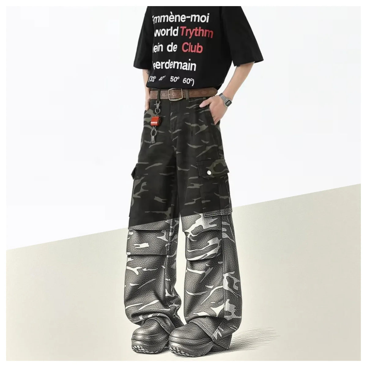 Cotton Cargo Camouflage Jeans