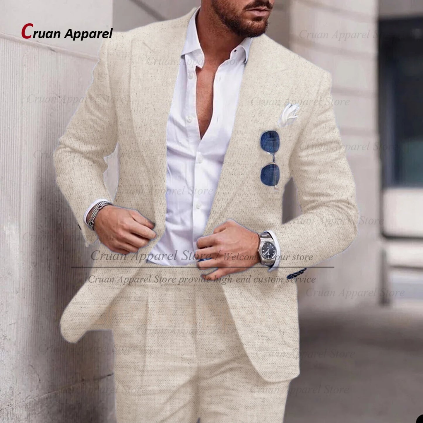 Sky Blue Linen Slim Suit