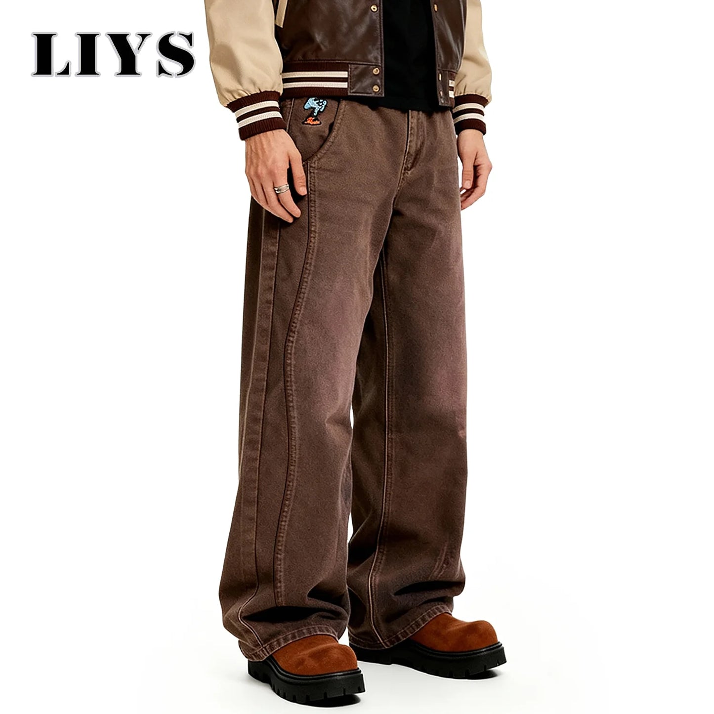 Brown Wide-Leg Denim Jeans