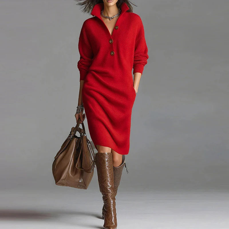Long Sleeve Knit Button Dress