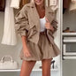 Lapel Trench Coat & Mini Skirt