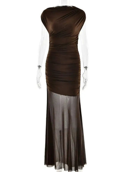 Ruched Mesh Maxi Dress