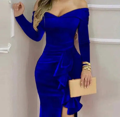 Elegant Velvet Evening Dress - Chicchar Fashion