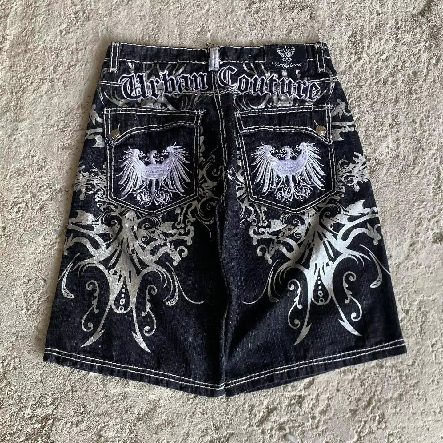Embroidered Baggy Denim Shorts