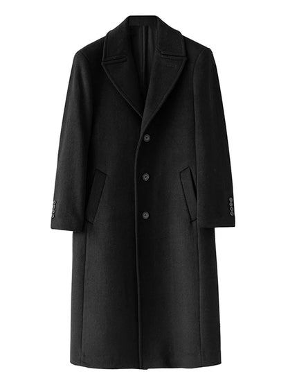 Long Wool-Blend Black Trench