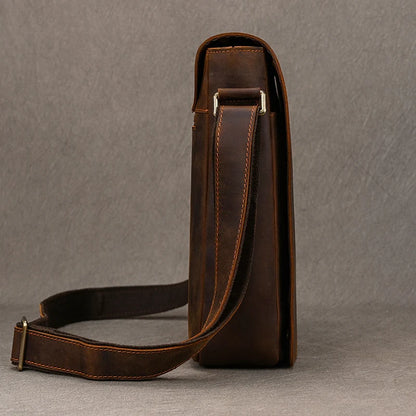 Vintage Cowhide Leather iPad Crossbody Messenger Bag