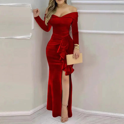 Elegant Velvet Evening Dress - Chicchar Fashion