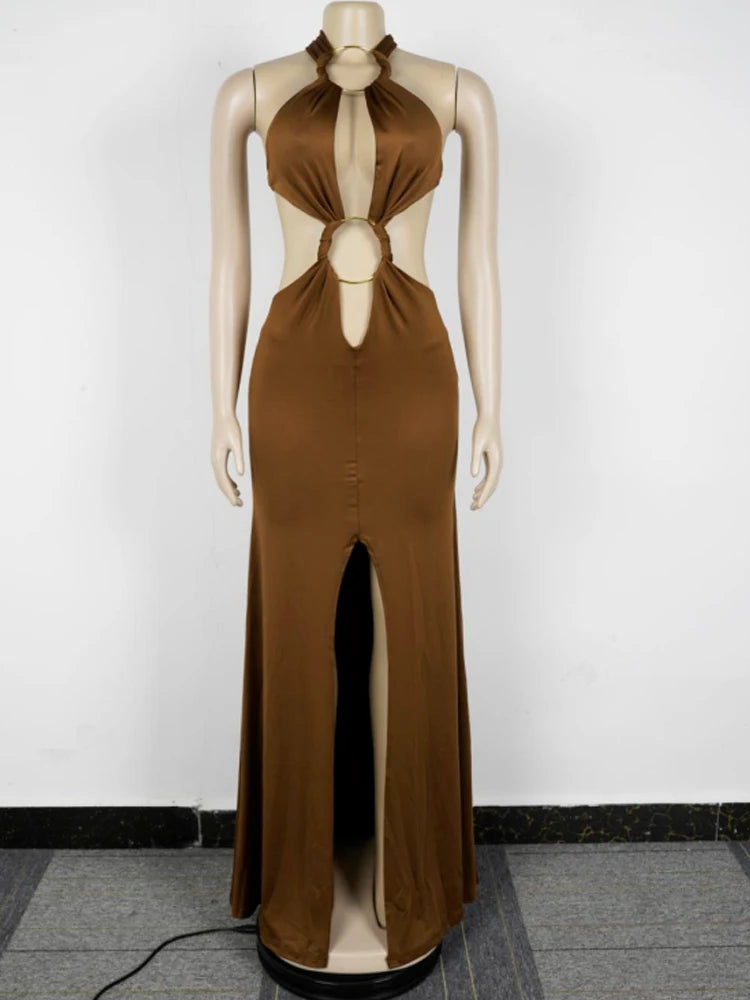 Backless Halter V Maxi Dress