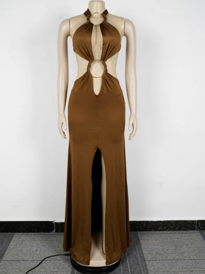 Backless Halter V Maxi Dress