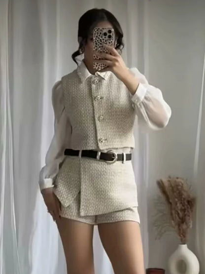 Tweed Belt Shorts Suit