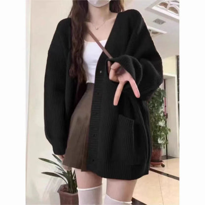Polyester V-Neck Cardigan Chicchar Fashion
