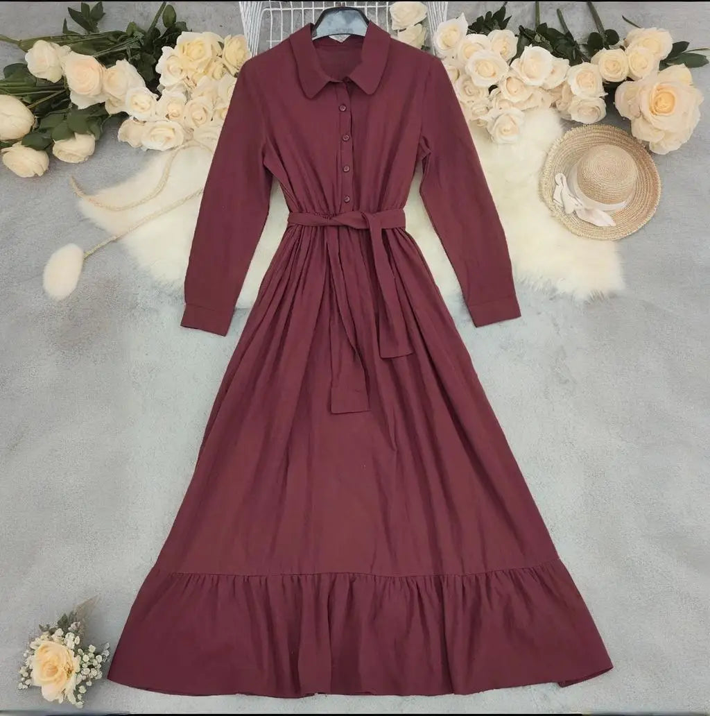 Retro V-Neck Cotton-Linen Gown