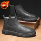 Winter Shoes Man Ankle Platform Brown Leather Zip Up Snow Boots for Men Booties New in Work Fur Brands Thick Plush Anti Slip Chicchar Fashion
