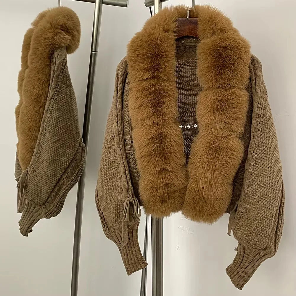 Faux Fur Cropped Knit Cardigan Chicchar Fashion