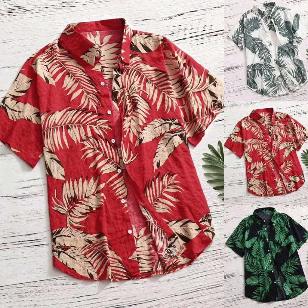 Tropical Leaf Print Red Shirt - Chicchar Fashion