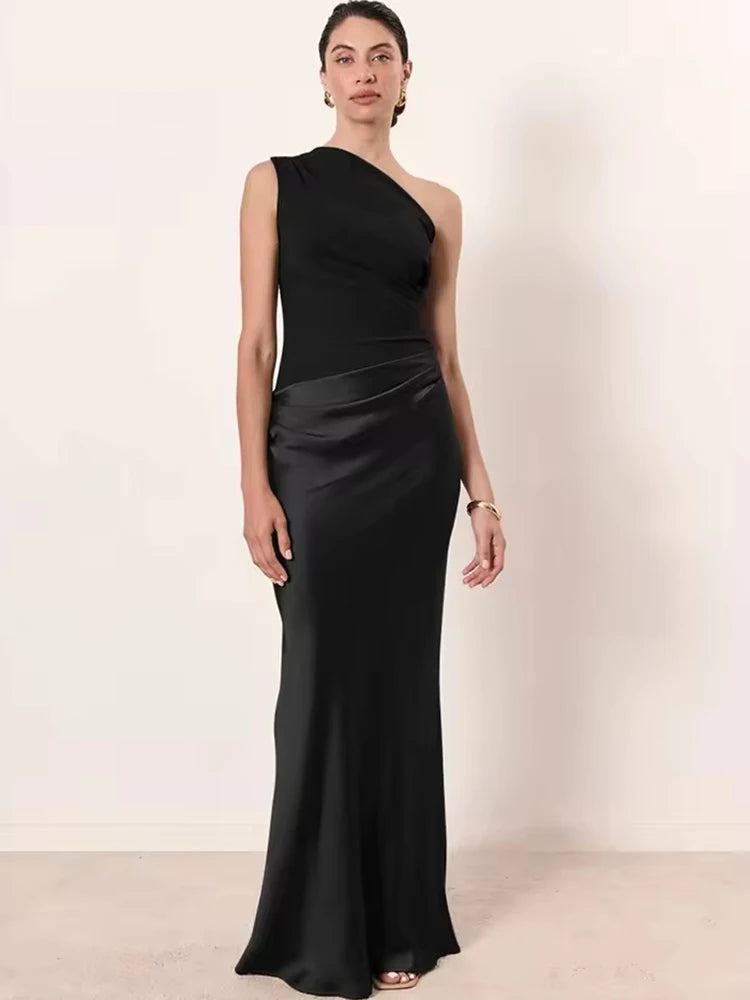 One-Shoulder Satin Maxi Dress