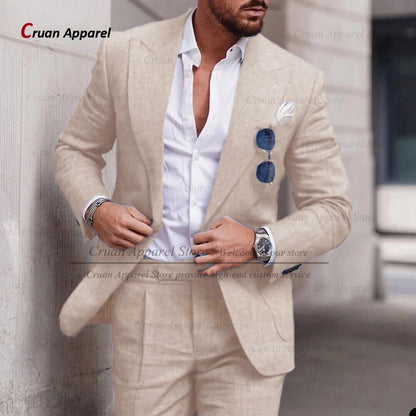 Sky Blue Linen Slim Suit