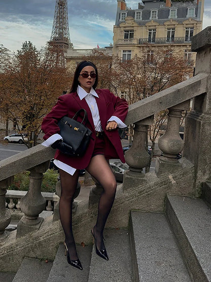 Red Polyester Two-Piece Set