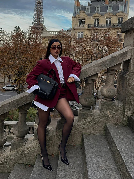 Red Polyester Two-Piece Set