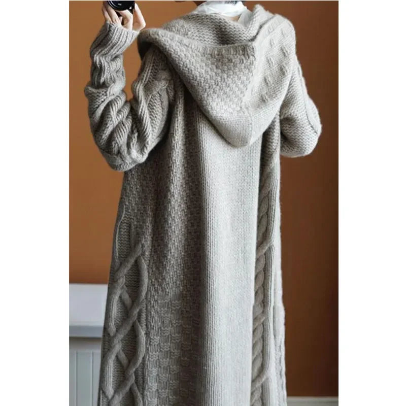 Hooded Knit Long Cardigan Chicchar Fashion