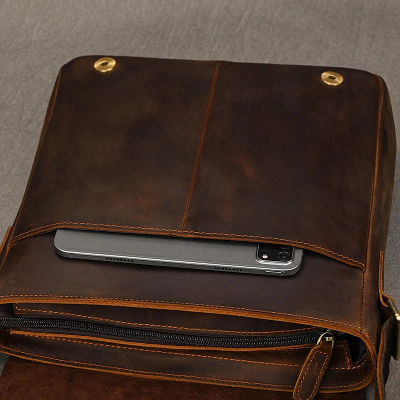 Vintage Cowhide Leather iPad Crossbody Messenger Bag
