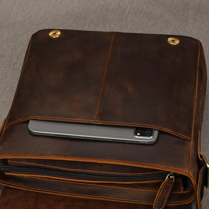Vintage Cowhide Leather iPad Crossbody Messenger Bag