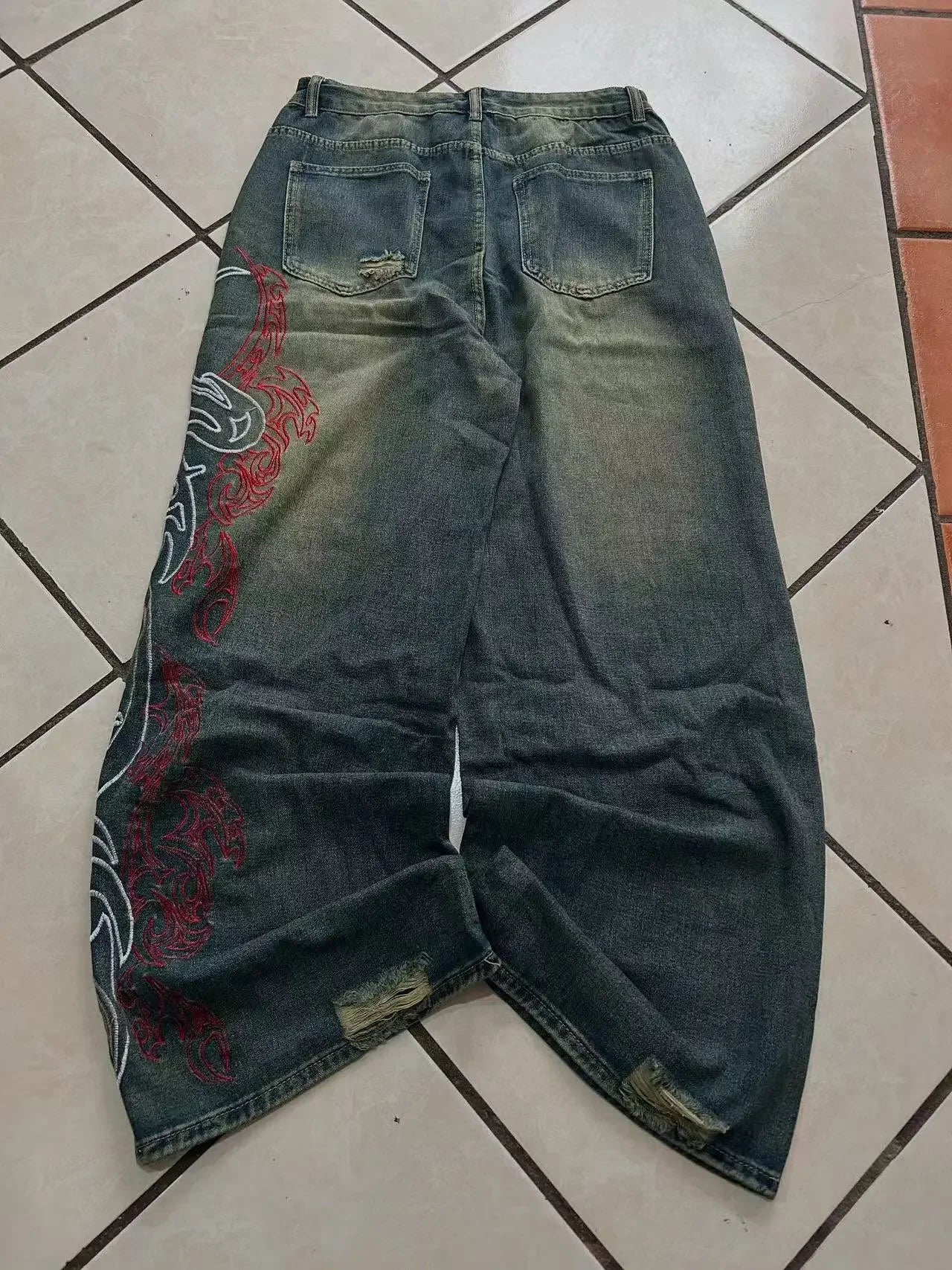 Embroidery Baggy Denim Jeans